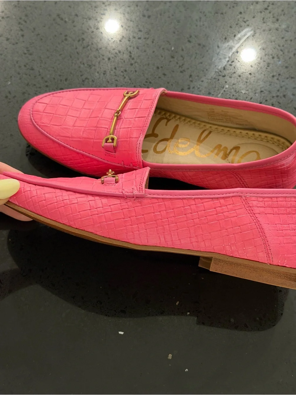 Sam Edelman Hot Pink Croc-Embossed Leather Loafers